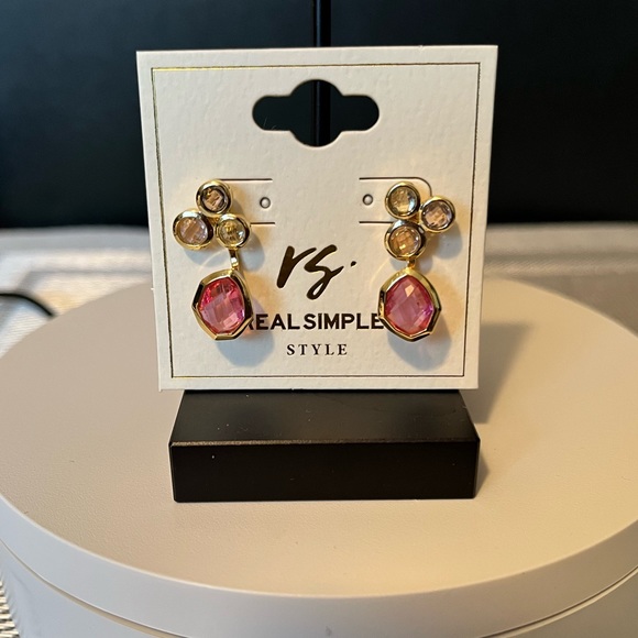 REAL SIMPLE STYLE NWT YELLOW GOLD-PLATES OVER STERLING SILVER & PINK EAR… - Picture 5 of 10